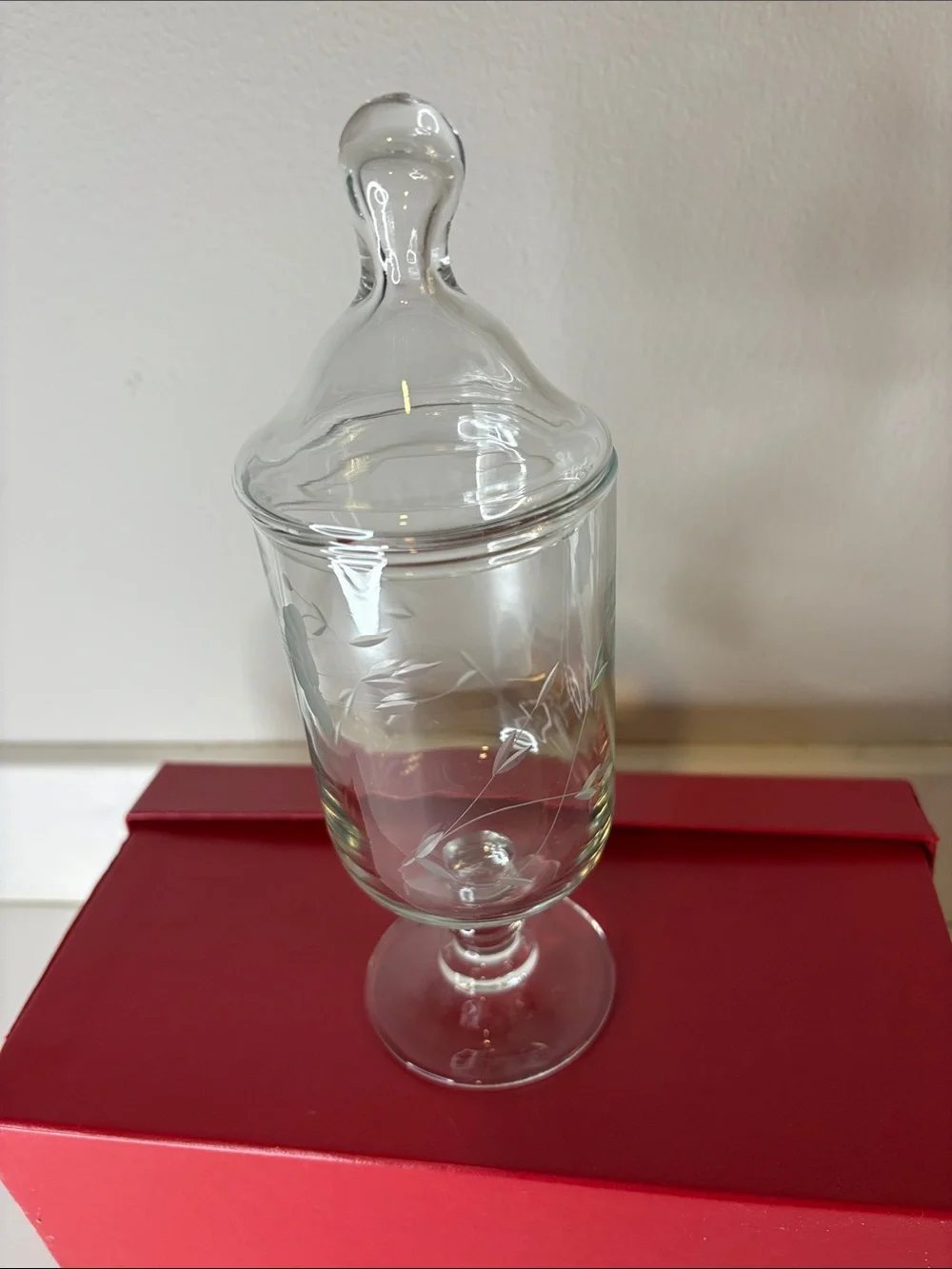 Princess House Heritage Collection Etched Glass Apothecary Jar with Lid - Clear